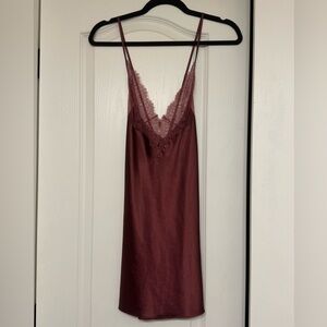 Victoria’s Secret Maroon Satin Lace Slip XS